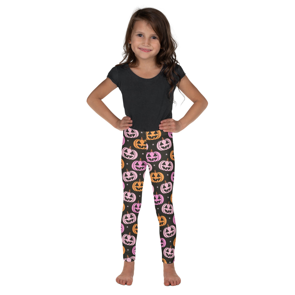 Girls Pink Jack O Lantern Pumpkin Patch Leggings - Warm, Buttery Soft & Stretchy