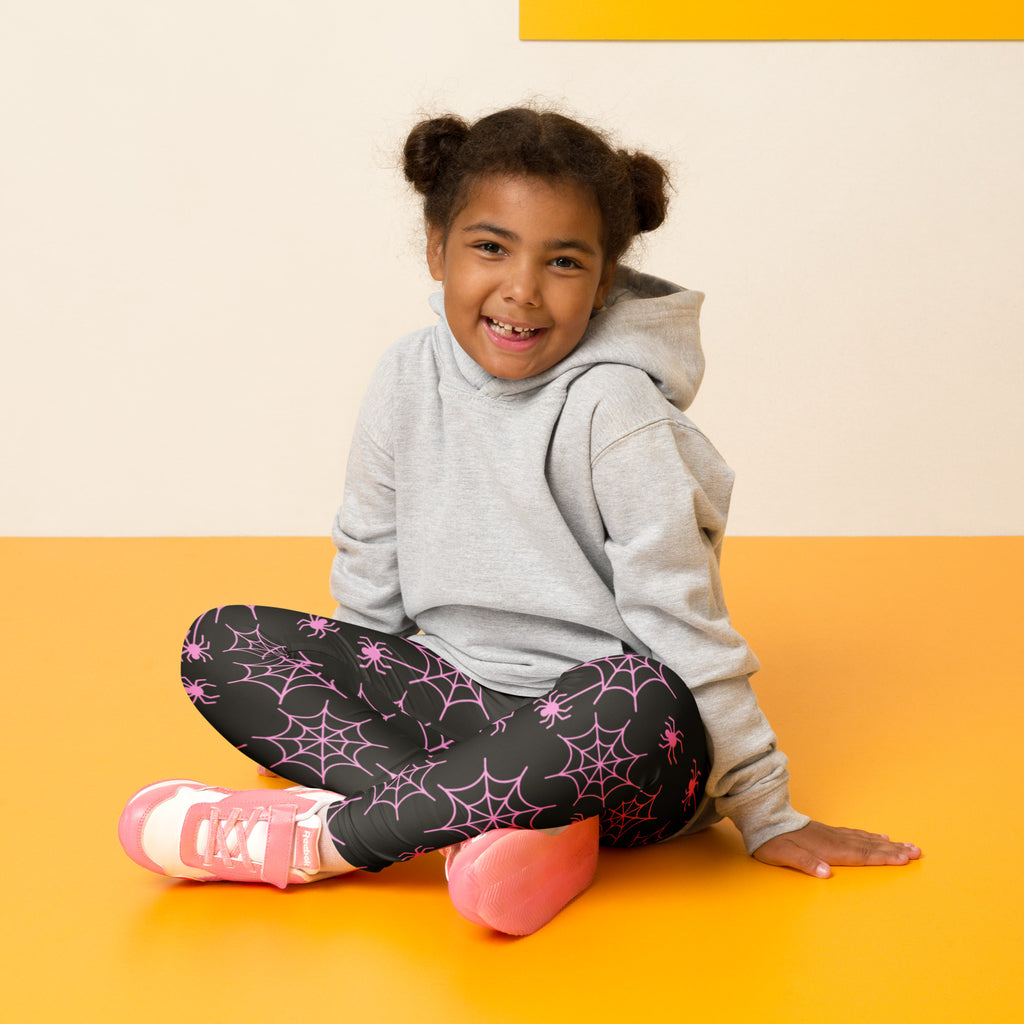 Girls Pink Spider Web Leggings - Warm, Buttery Soft & Stretchy