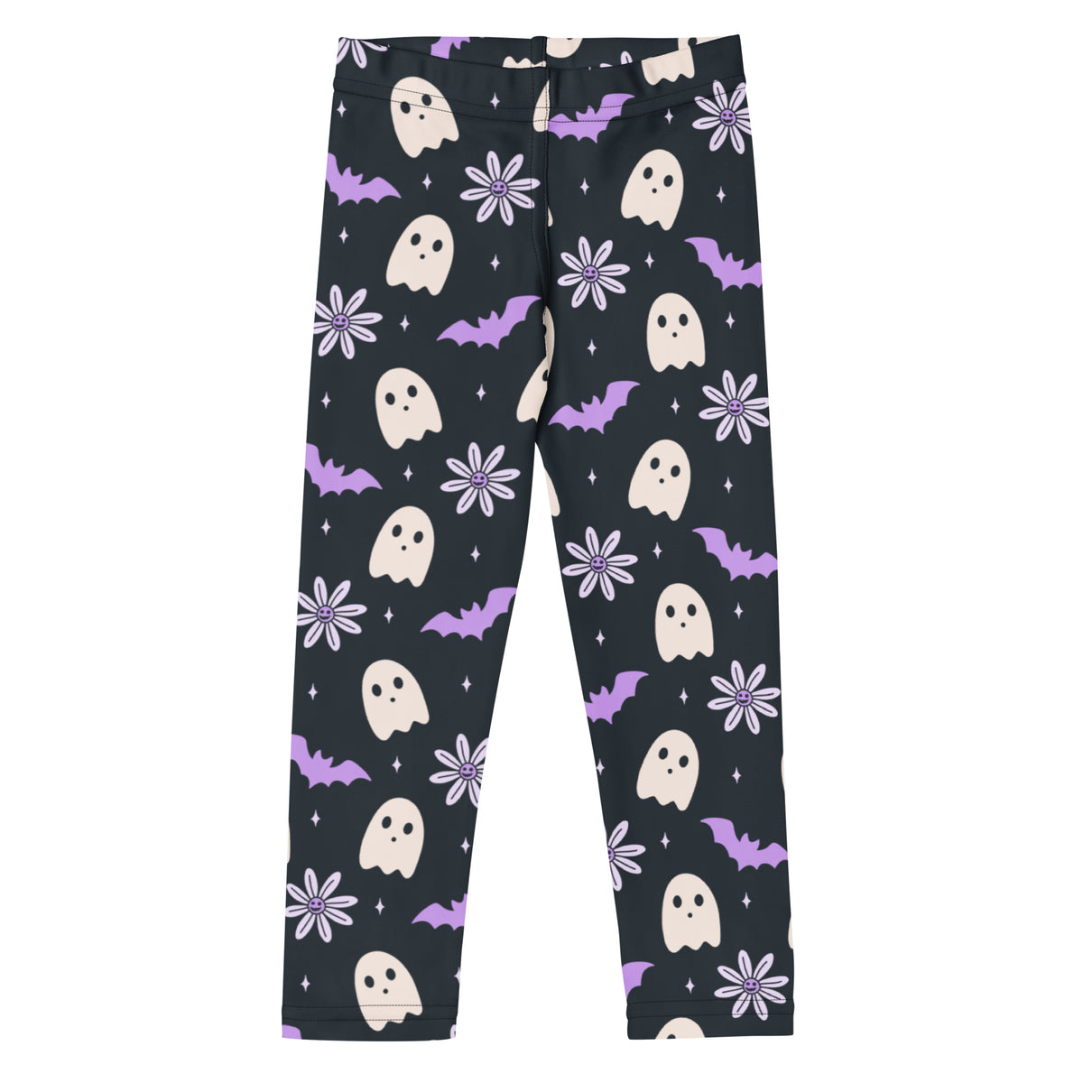 Girls Purple Floral Ghost Bat Halloween Leggings - Warm, Buttery Soft & Stretchy