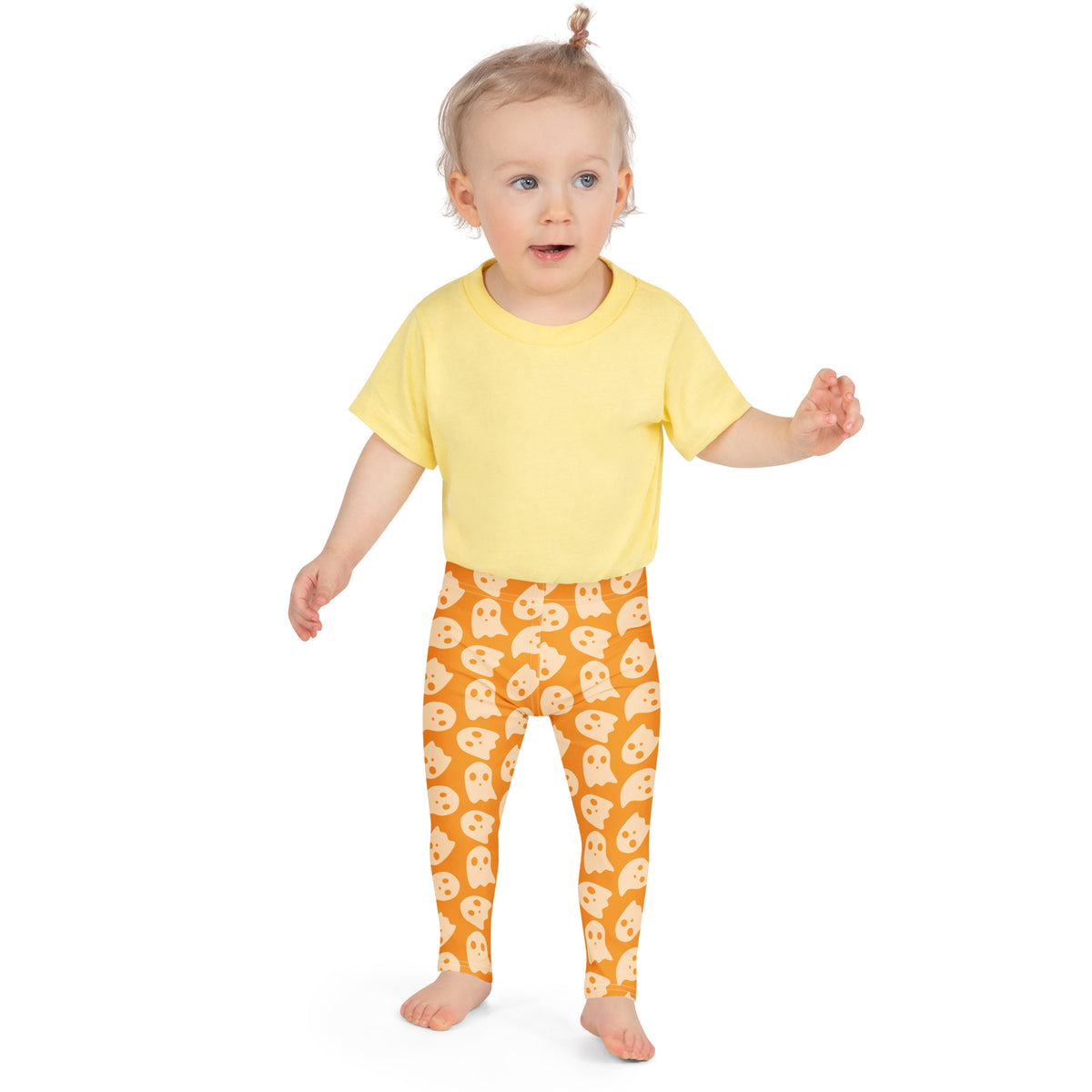 Girls Orange Ghost Halloween Leggings - Warm, Buttery Soft & Stretchy