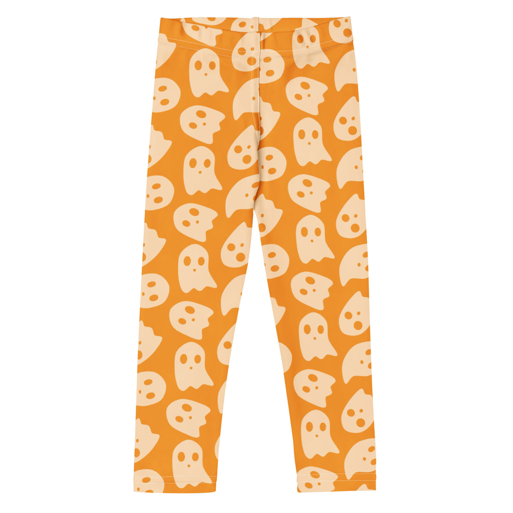 Girls Orange Ghost Halloween Leggings - Warm, Buttery Soft & Stretchy