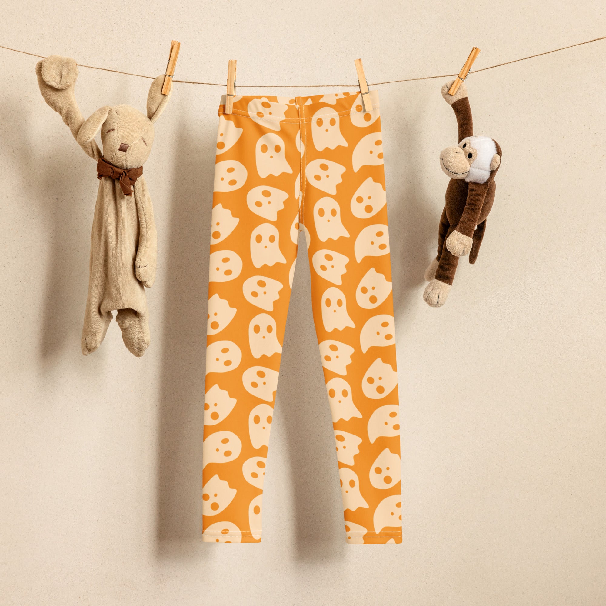 Girls Orange Ghost Halloween Leggings - Warm, Buttery Soft & Stretchy