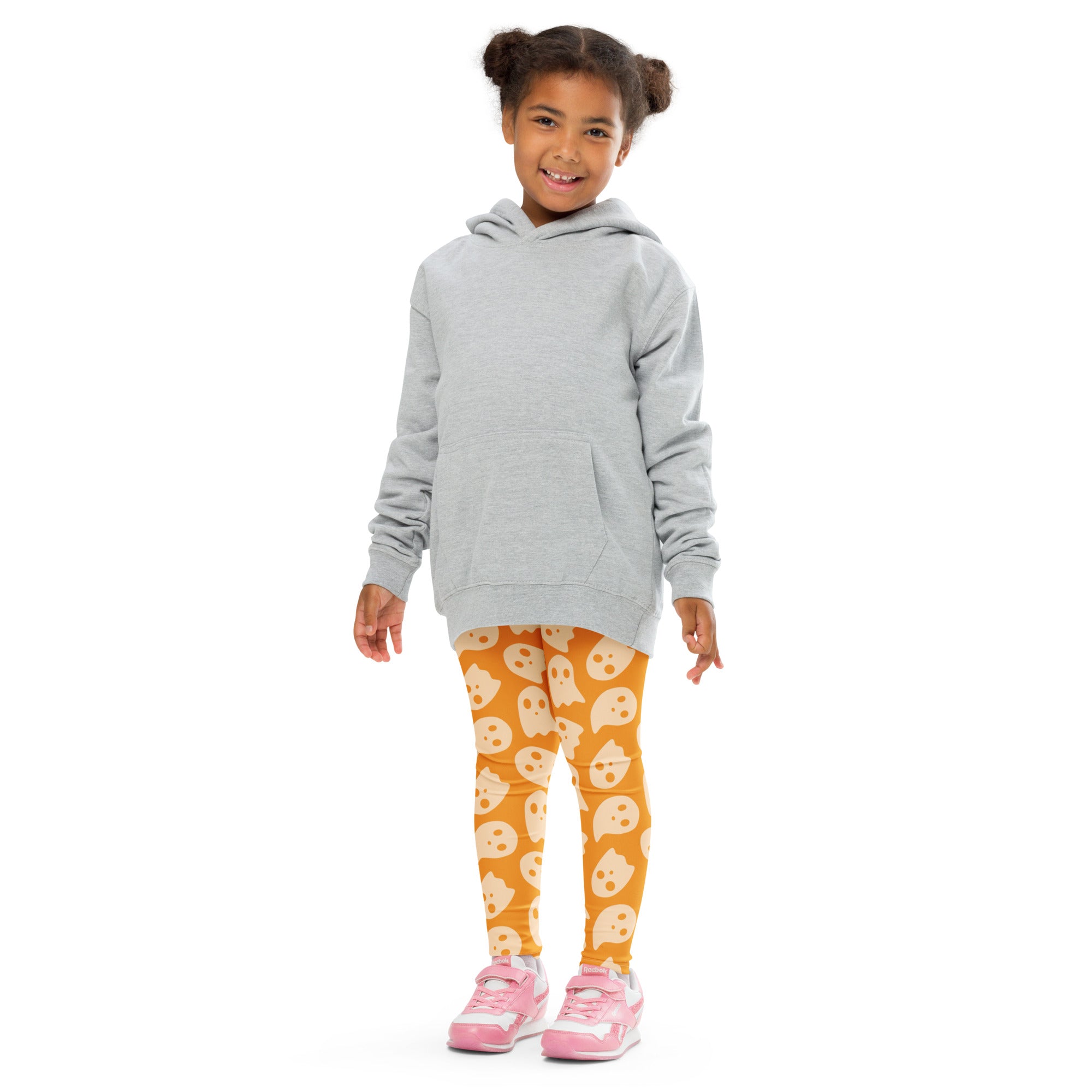 Girls Orange Ghost Halloween Leggings - Warm, Buttery Soft & Stretchy
