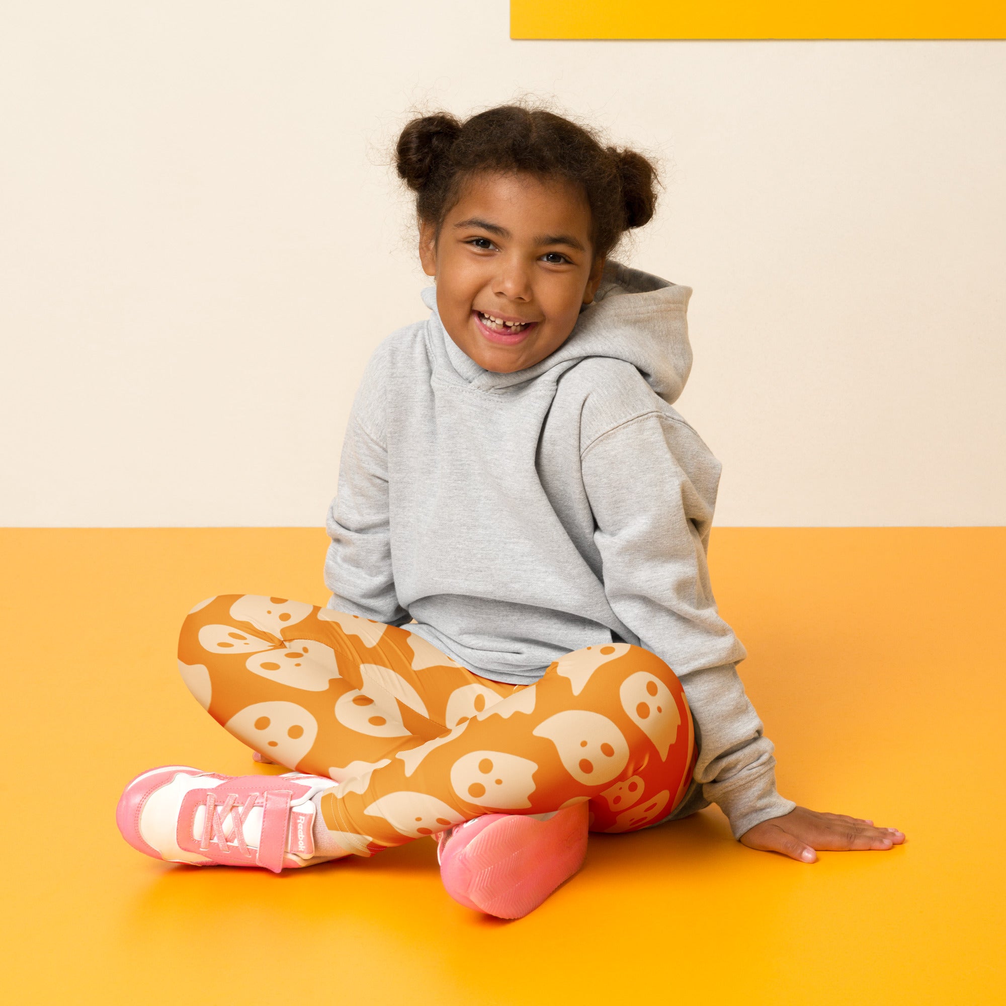 Girls Orange Ghost Halloween Leggings - Warm, Buttery Soft & Stretchy