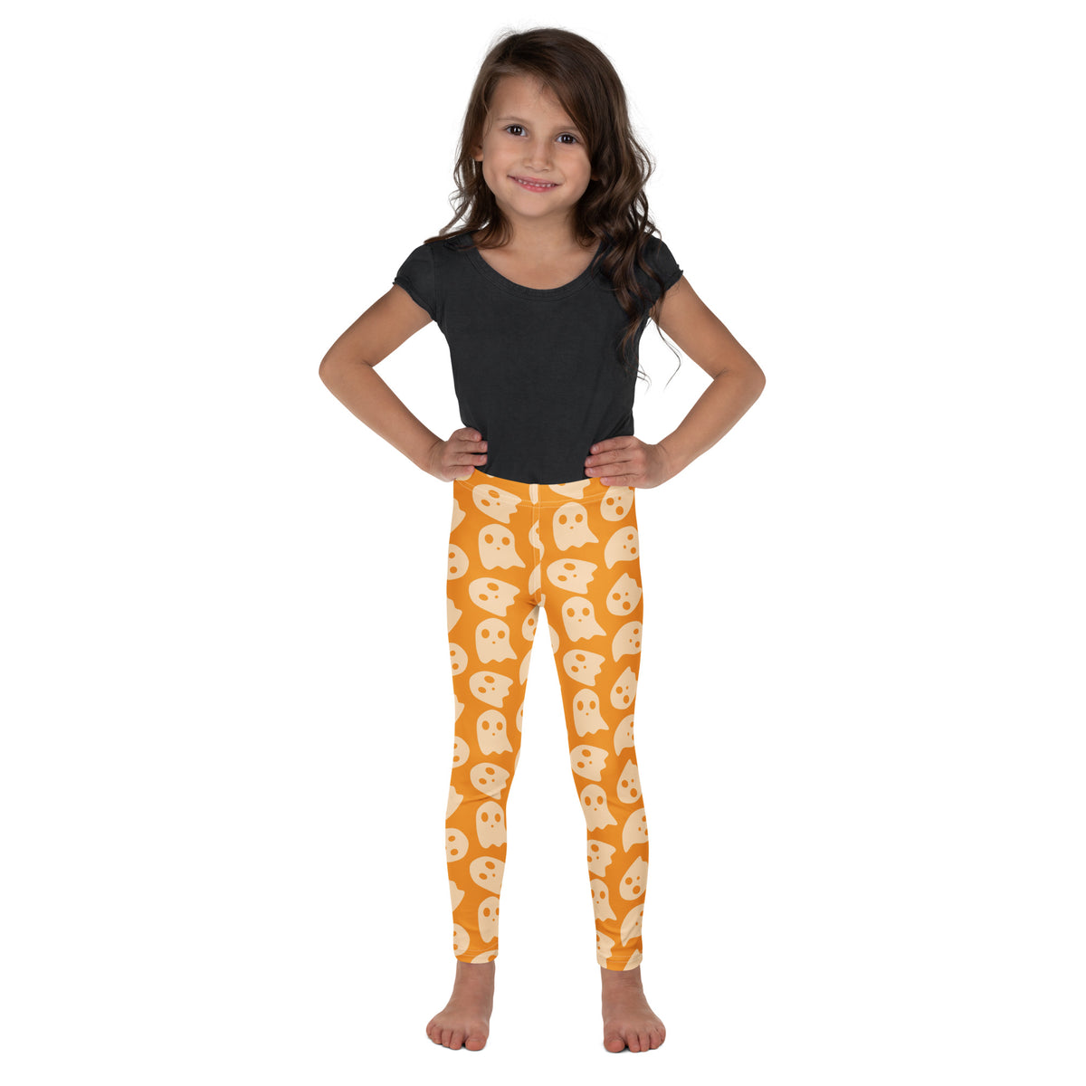 Girls Orange Ghost Halloween Leggings - Warm, Buttery Soft & Stretchy