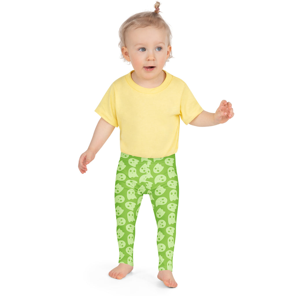 Girls Green Ghost Halloween Leggings - Warm, Buttery Soft & Stretchy