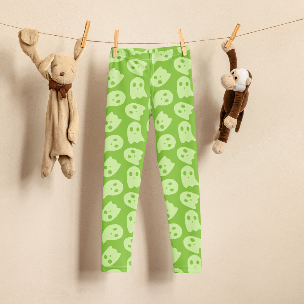 Girls Green Ghost Halloween Leggings - Warm, Buttery Soft & Stretchy