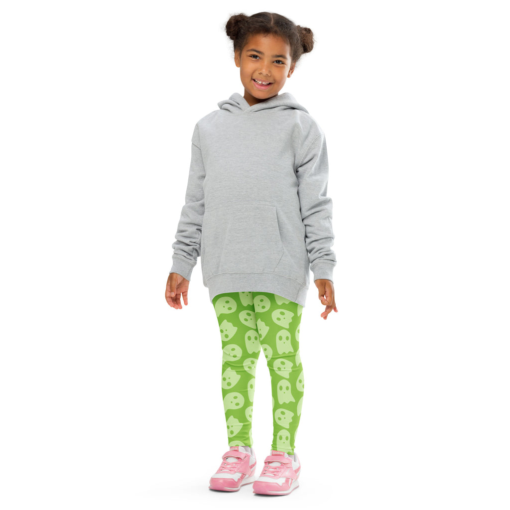 Girls Green Ghost Halloween Leggings - Warm, Buttery Soft & Stretchy