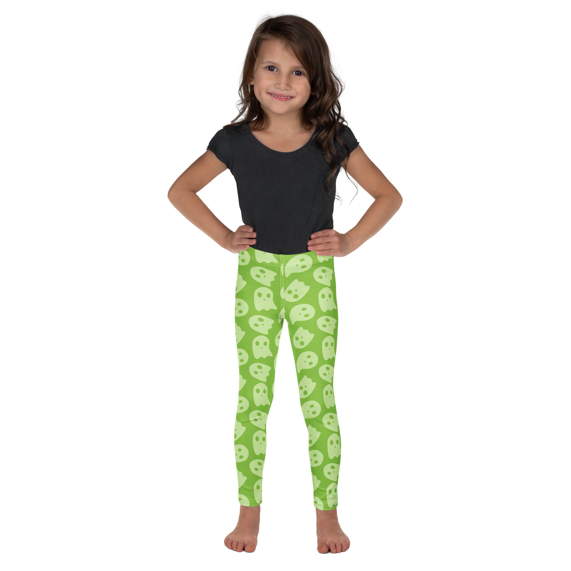 Girls Green Ghost Halloween Leggings - Warm, Buttery Soft & Stretchy