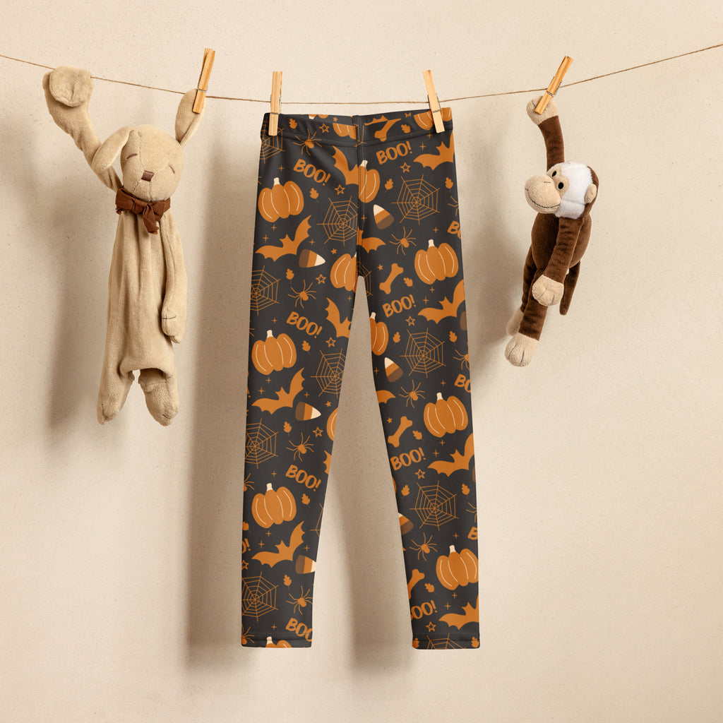 Girls Dark Orange Spooky Halloween Leggings - Warm, Buttery Soft & Stretchy