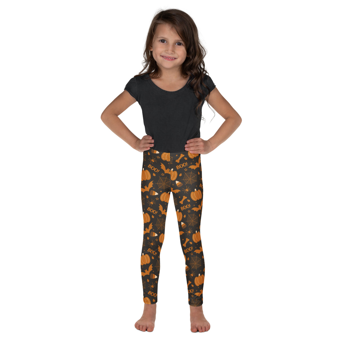 Girls Dark Orange Spooky Halloween Leggings - Warm, Buttery Soft & Stretchy