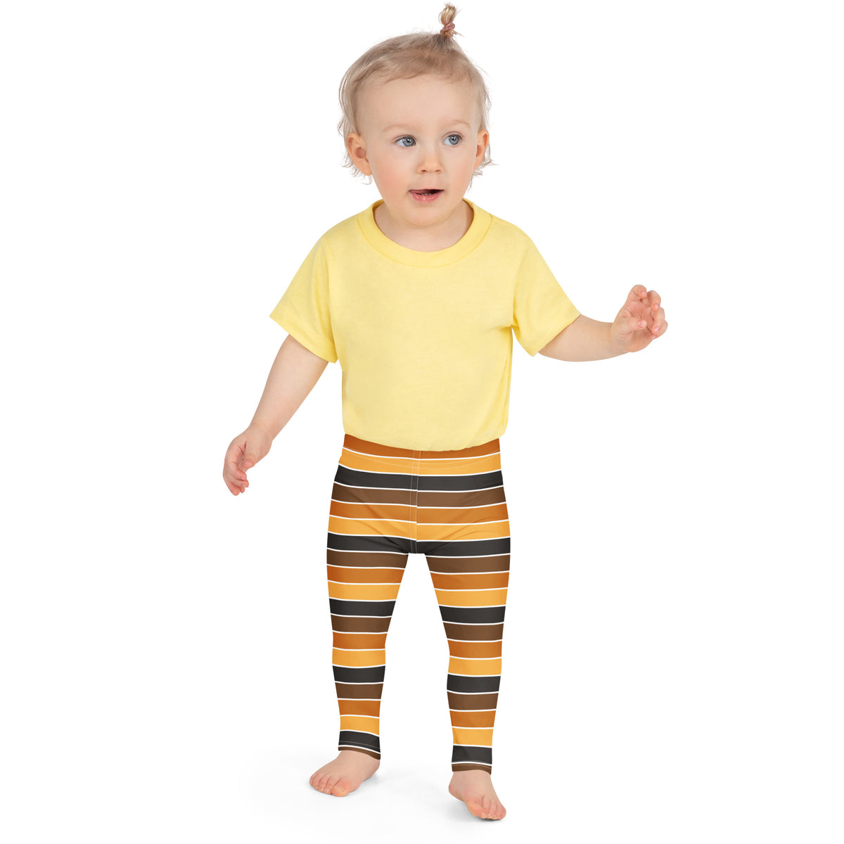 Girls Orange & Brown Striped Autumn Leggings - Warm, Buttery Soft & Stretchy