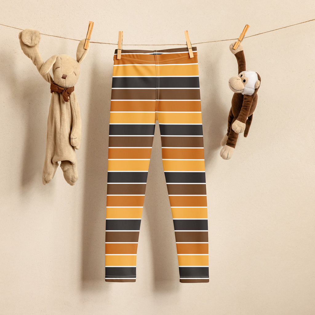 Girls Orange & Brown Striped Autumn Leggings - Warm, Buttery Soft & Stretchy