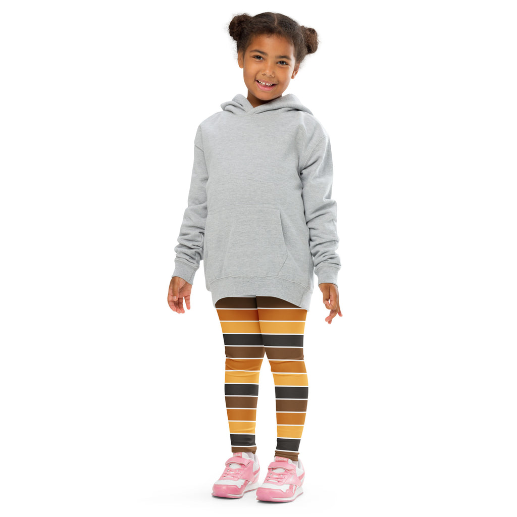 Girls Orange & Brown Striped Autumn Leggings - Warm, Buttery Soft & Stretchy