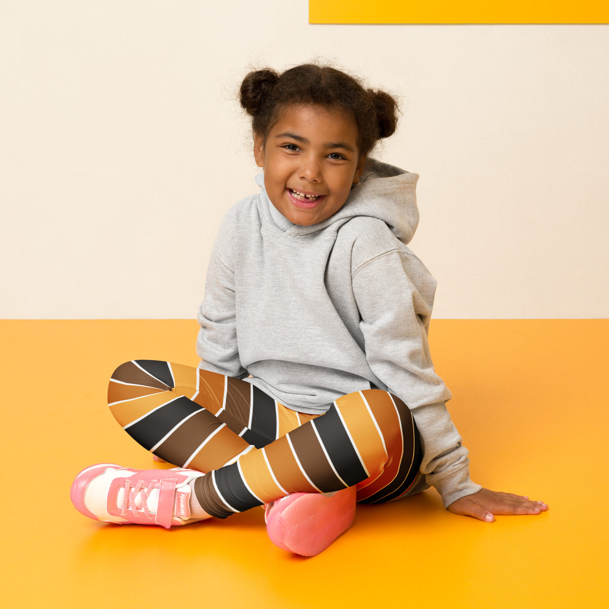 Girls Orange & Brown Striped Autumn Leggings - Warm, Buttery Soft & Stretchy