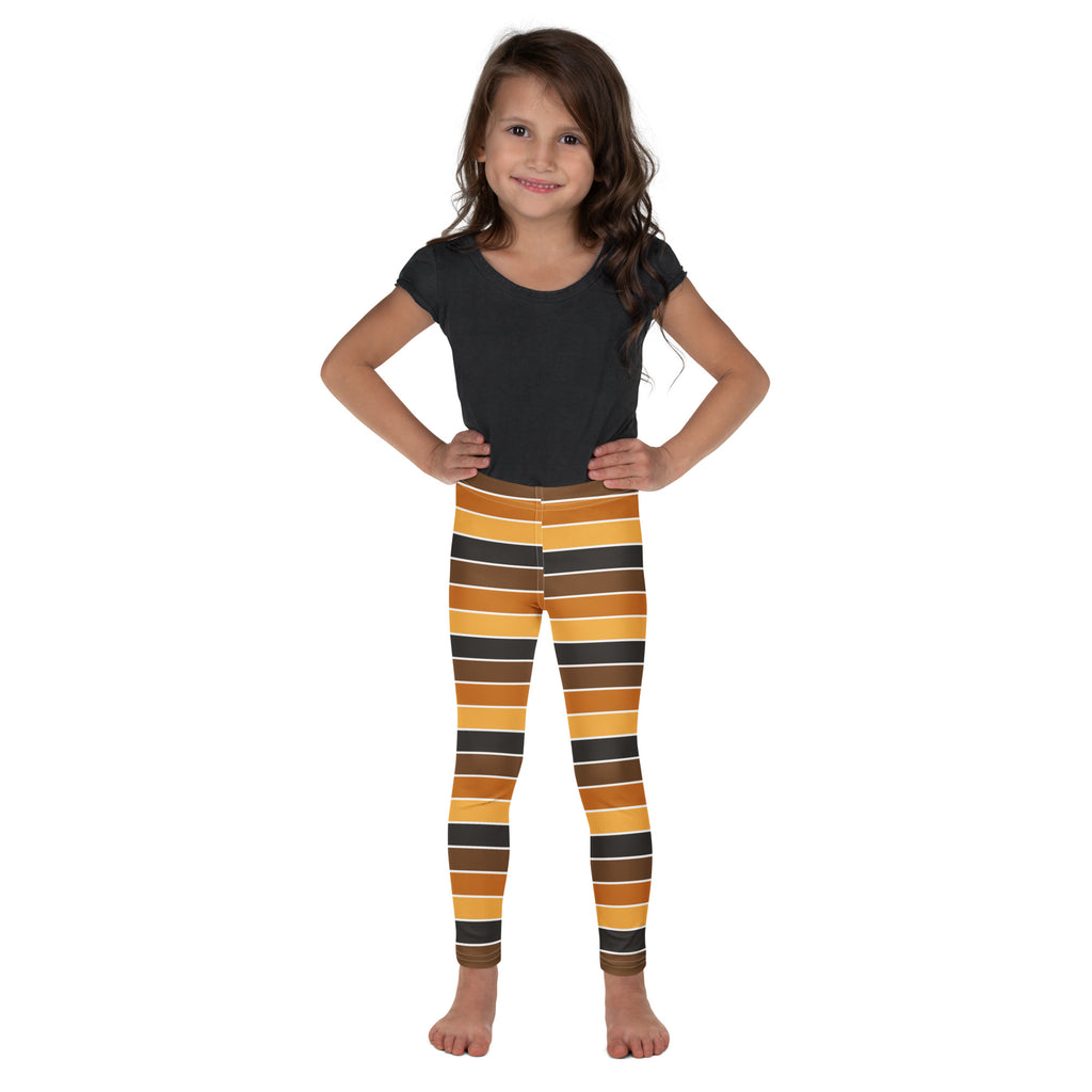 Girls Orange & Brown Striped Autumn Leggings - Warm, Buttery Soft & Stretchy