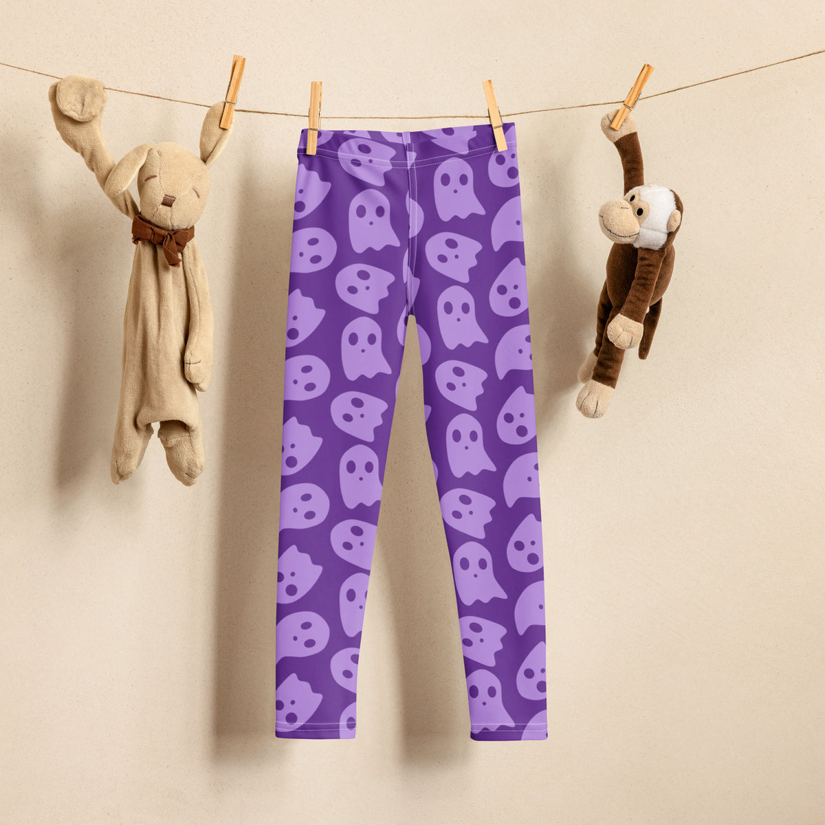 Girls Purple Ghost Halloween Leggings - Warm, Buttery Soft & Stretchy