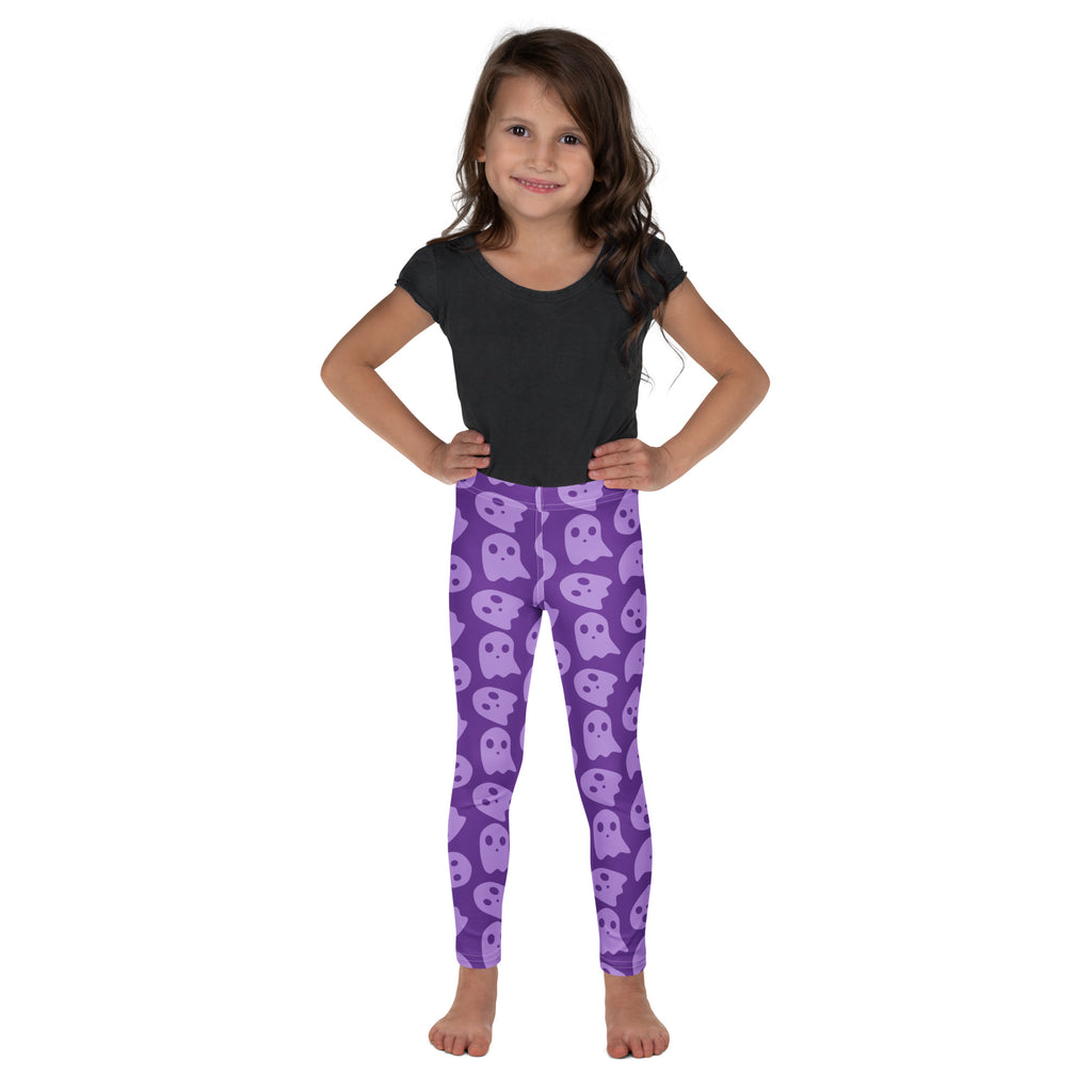 Girls Purple Ghost Halloween Leggings - Warm, Buttery Soft & Stretchy