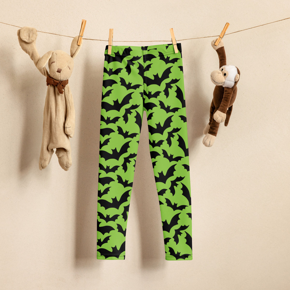 Girls Green Bat Leggings - Warm, Buttery Soft & Stretchy