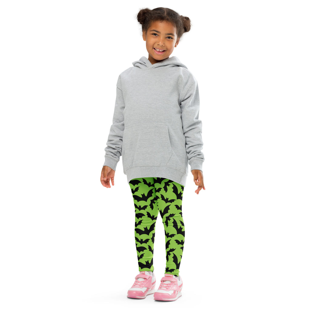 Girls Green Bat Leggings - Warm, Buttery Soft & Stretchy