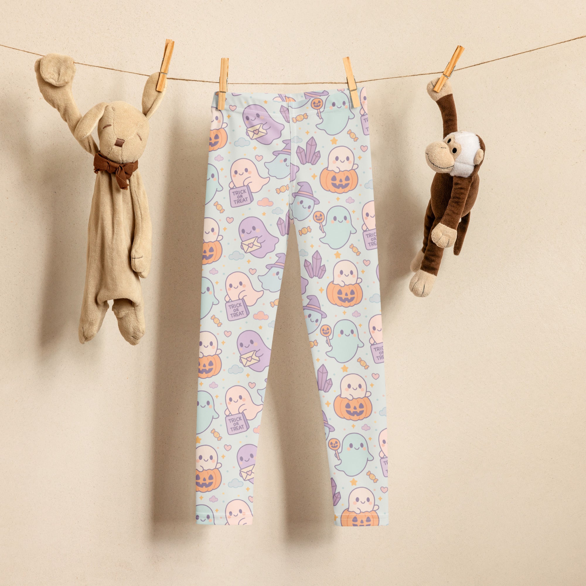 Girls Cute Ghost Halloween Leggings - Warm, Buttery Soft & Stretchy