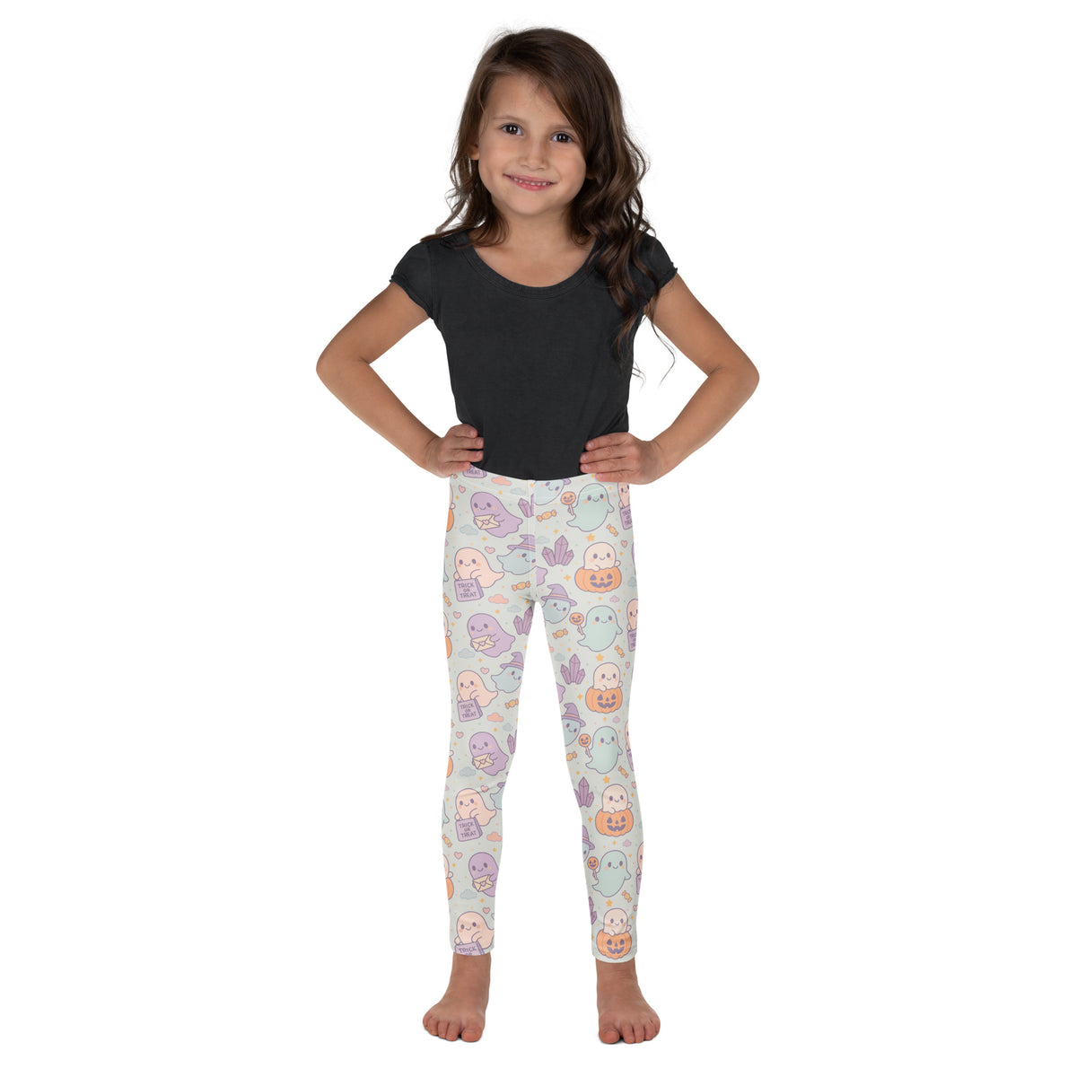 Girls Cute Ghost Halloween Leggings - Warm, Buttery Soft & Stretchy