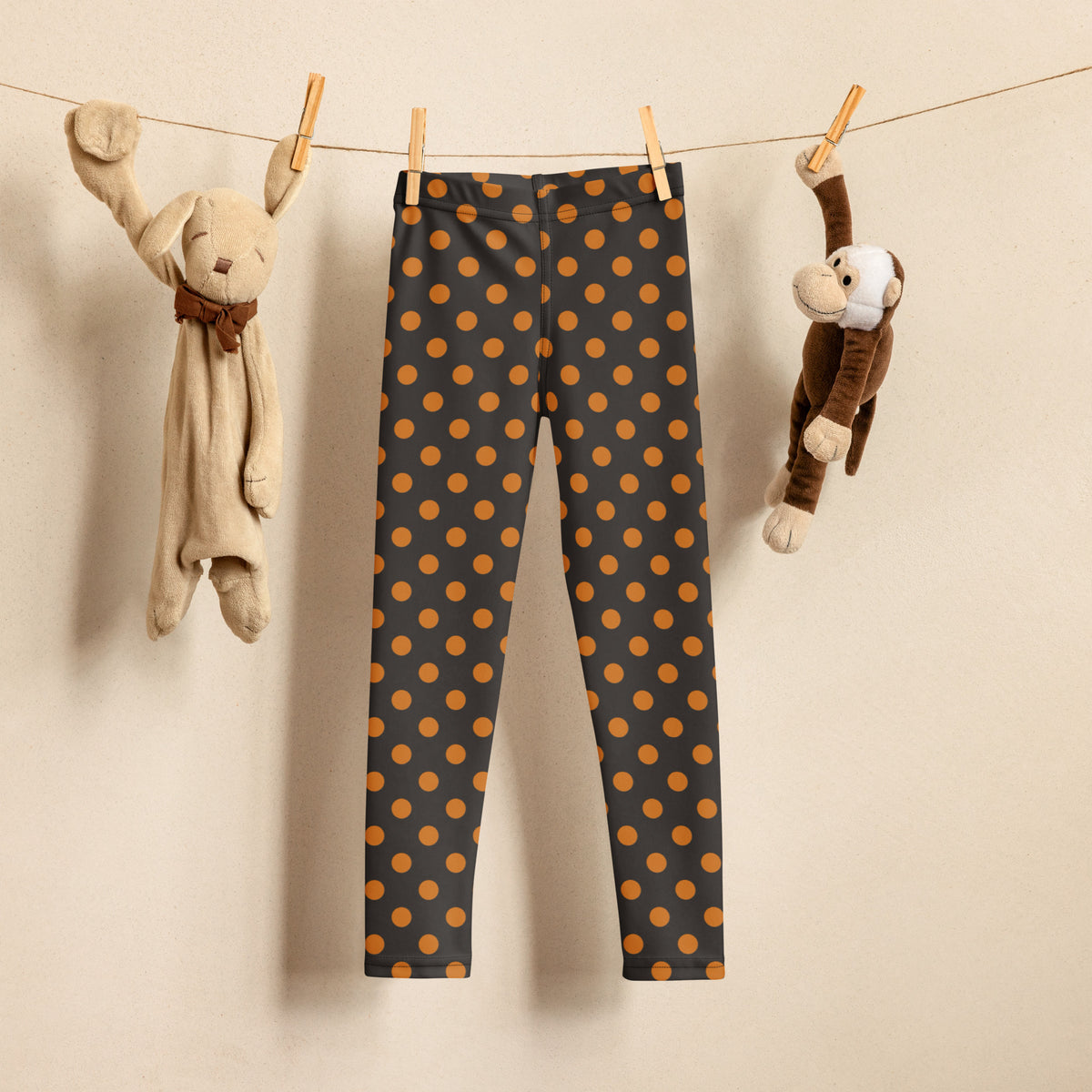 Girls Orange & Brown Halloween Polka Dot Leggings - Warm, Buttery Soft & Stretchy