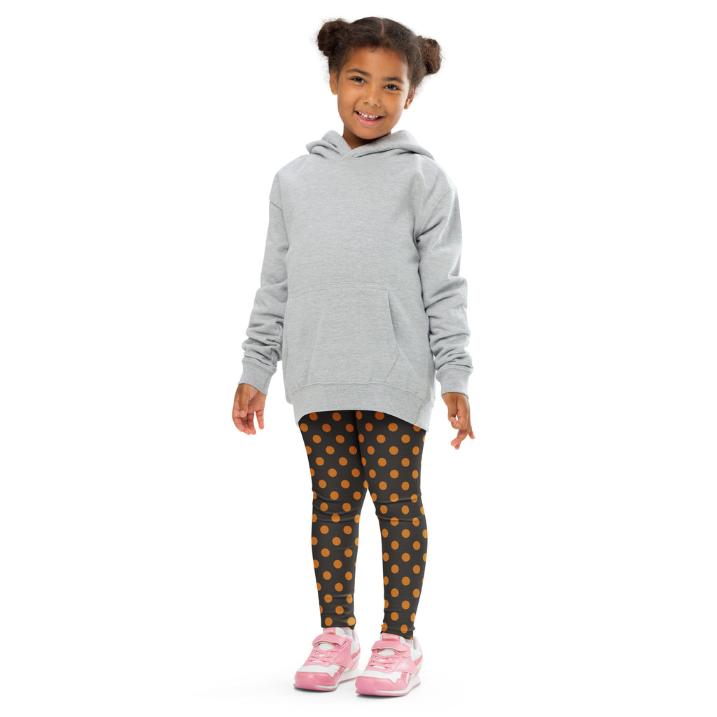 Girls Orange & Brown Halloween Polka Dot Leggings - Warm, Buttery Soft & Stretchy