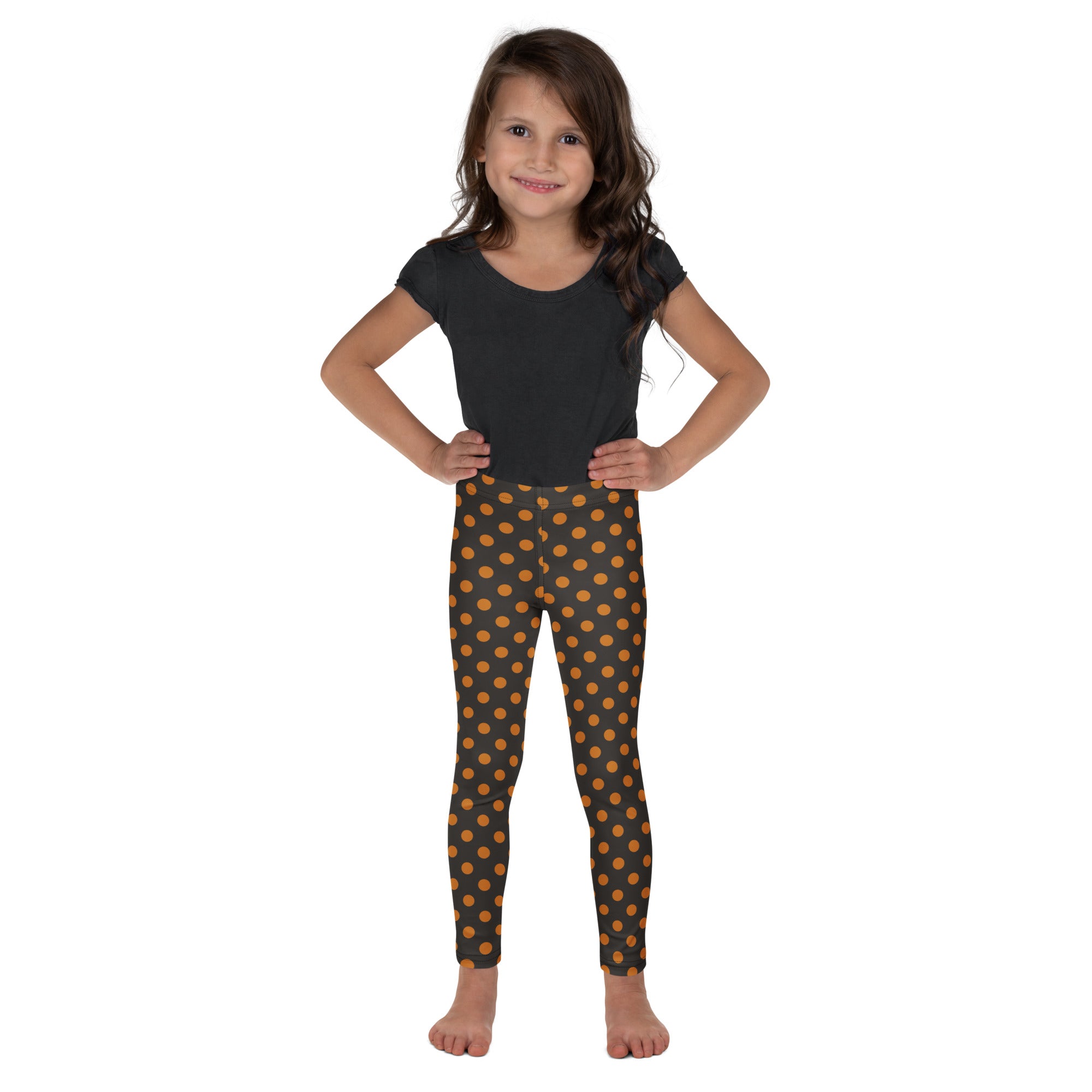 Girls Orange & Brown Halloween Polka Dot Leggings - Warm, Buttery Soft & Stretchy