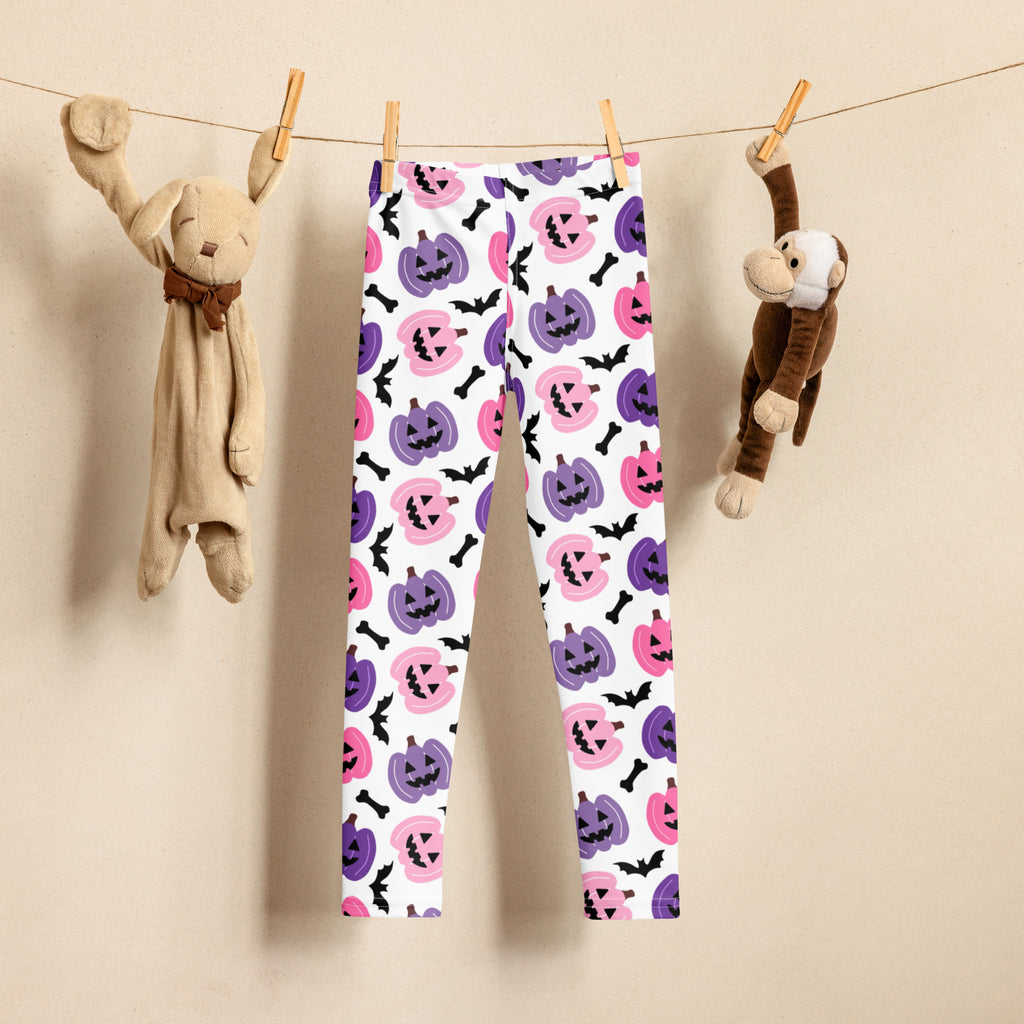 Girls Pink & Purple Pumpkin Leggings - Warm, Buttery Soft & Stretchy