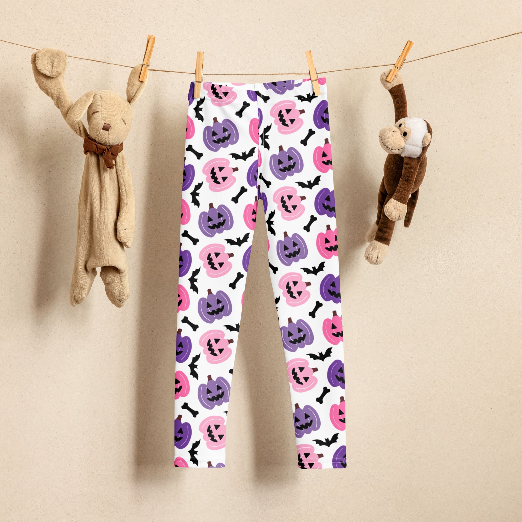 Girls Pink & Purple Pumpkin Leggings - Warm, Buttery Soft & Stretchy