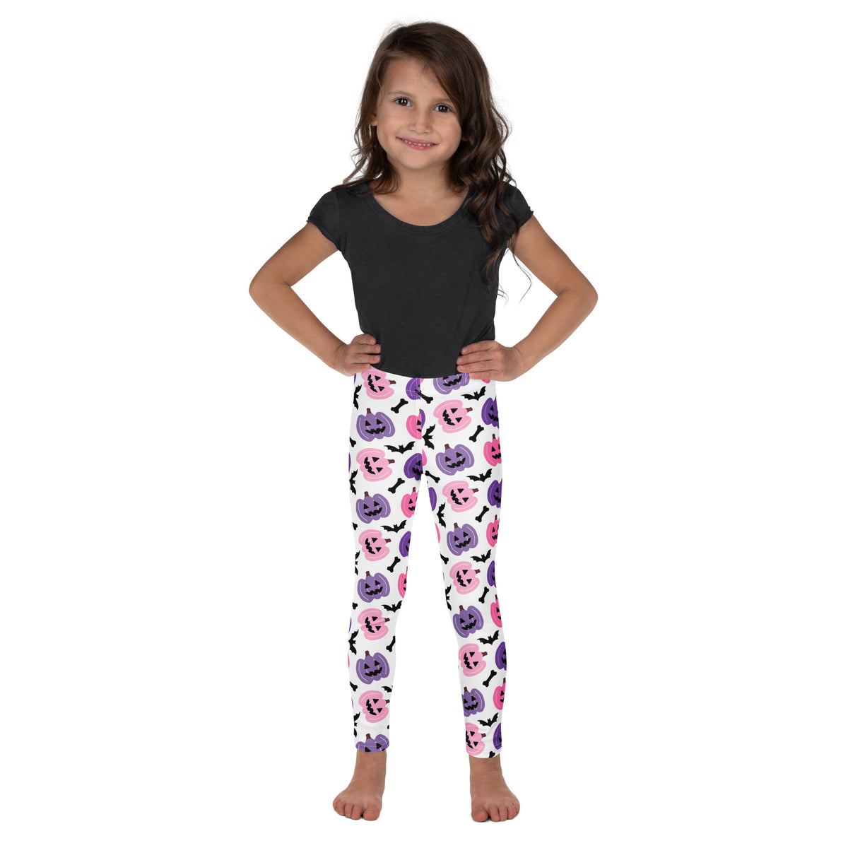 Girls Pink & Purple Pumpkin Leggings - Warm, Buttery Soft & Stretchy