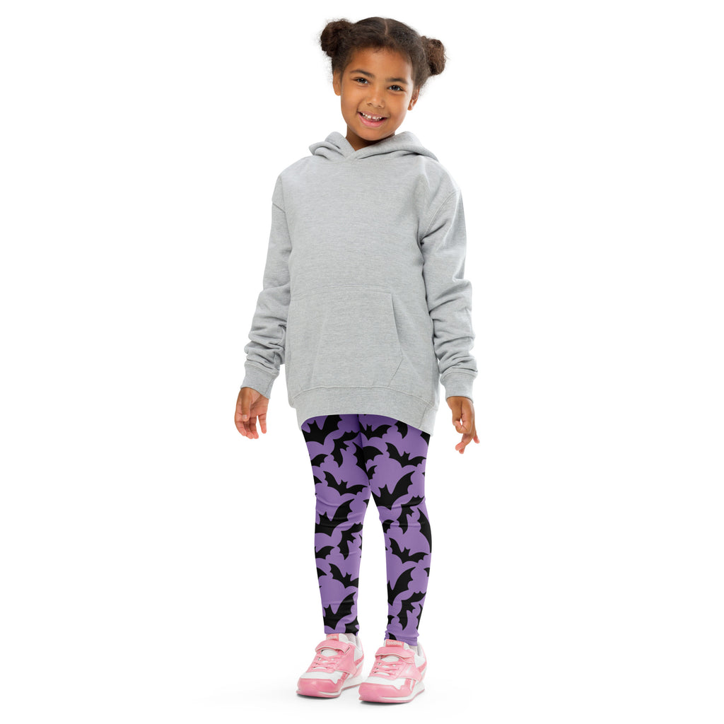 Girls Purple Bat Leggings - Warm, Buttery Soft & Stretchy