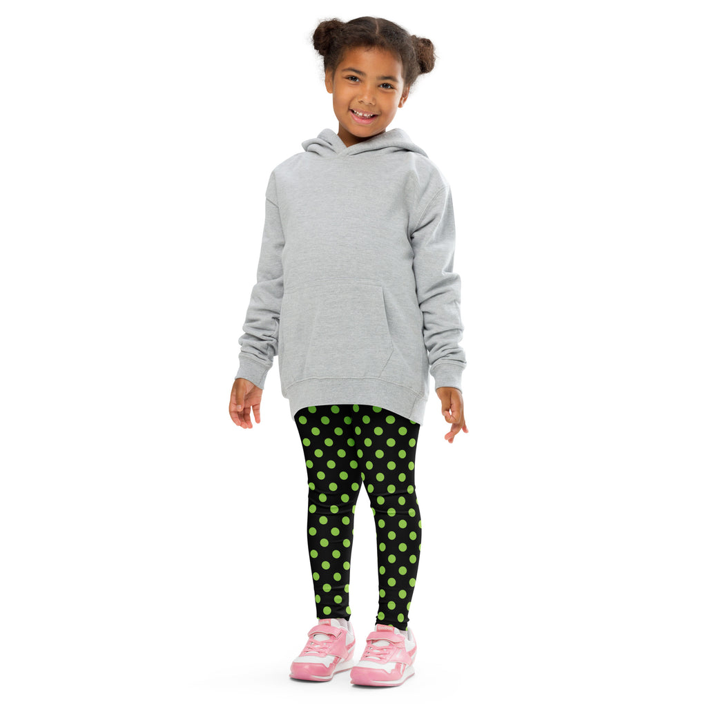 Girls Green Halloween Polka Dot Leggings - Warm, Buttery Soft & Stretchy