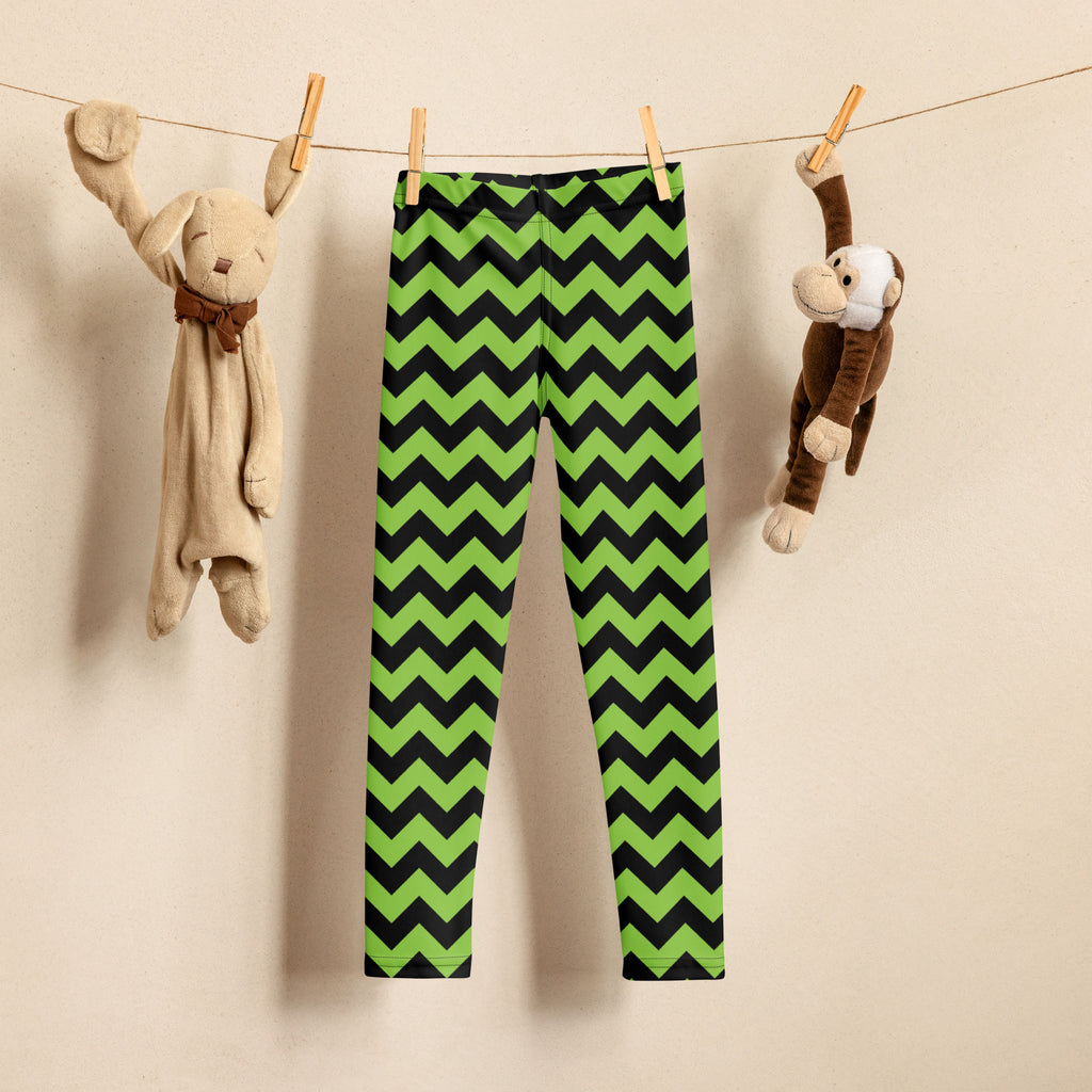 Girls Green Chevron Halloween Leggings - Warm, Buttery Soft & Stretchy