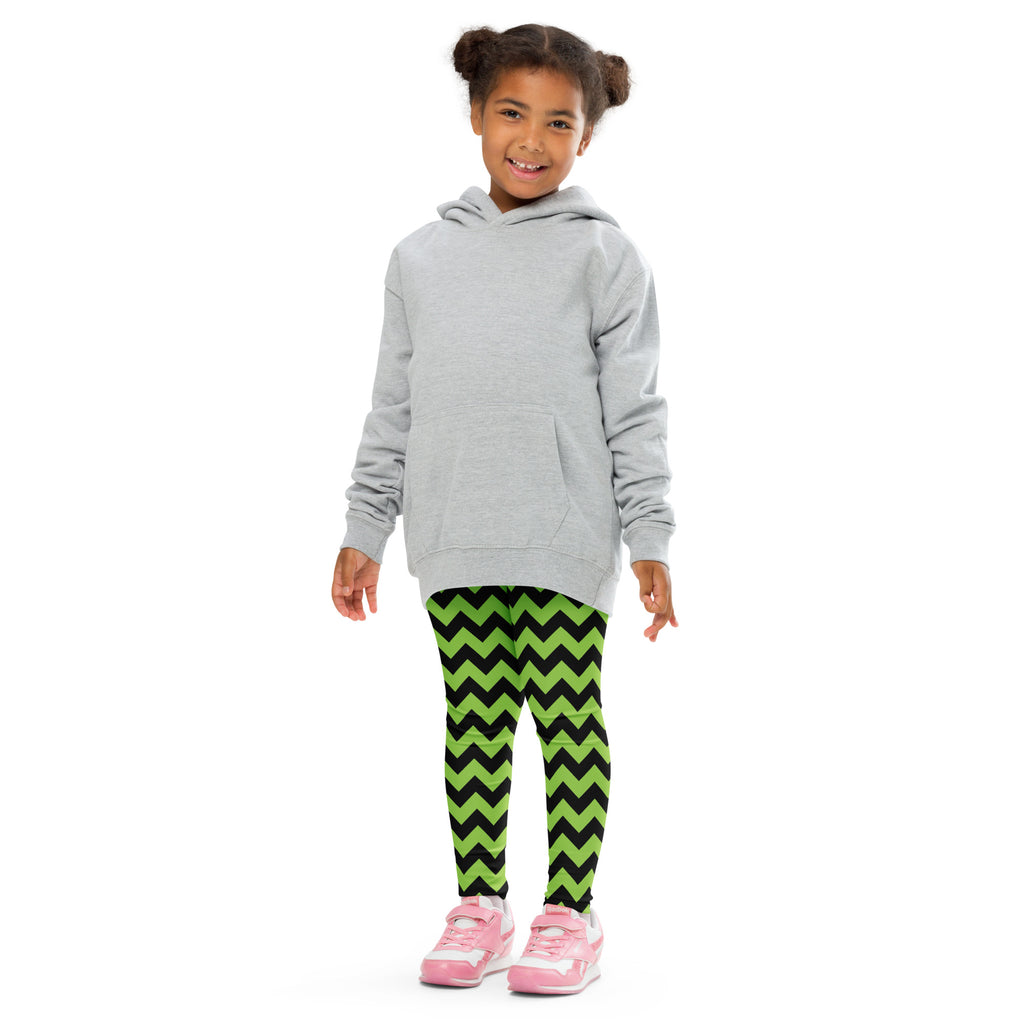Girls Green Chevron Halloween Leggings - Warm, Buttery Soft & Stretchy