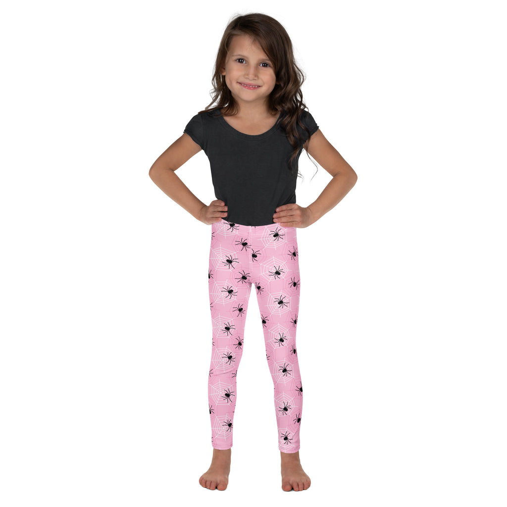 Girls Pink Spider Web Halloween Leggings - Warm, Buttery Soft & Stretchy