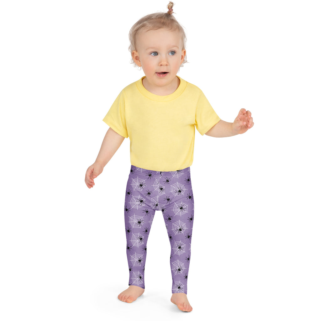Girls Dark Purple Spider Web Halloween Leggings - Warm, Buttery Soft & Stretchy