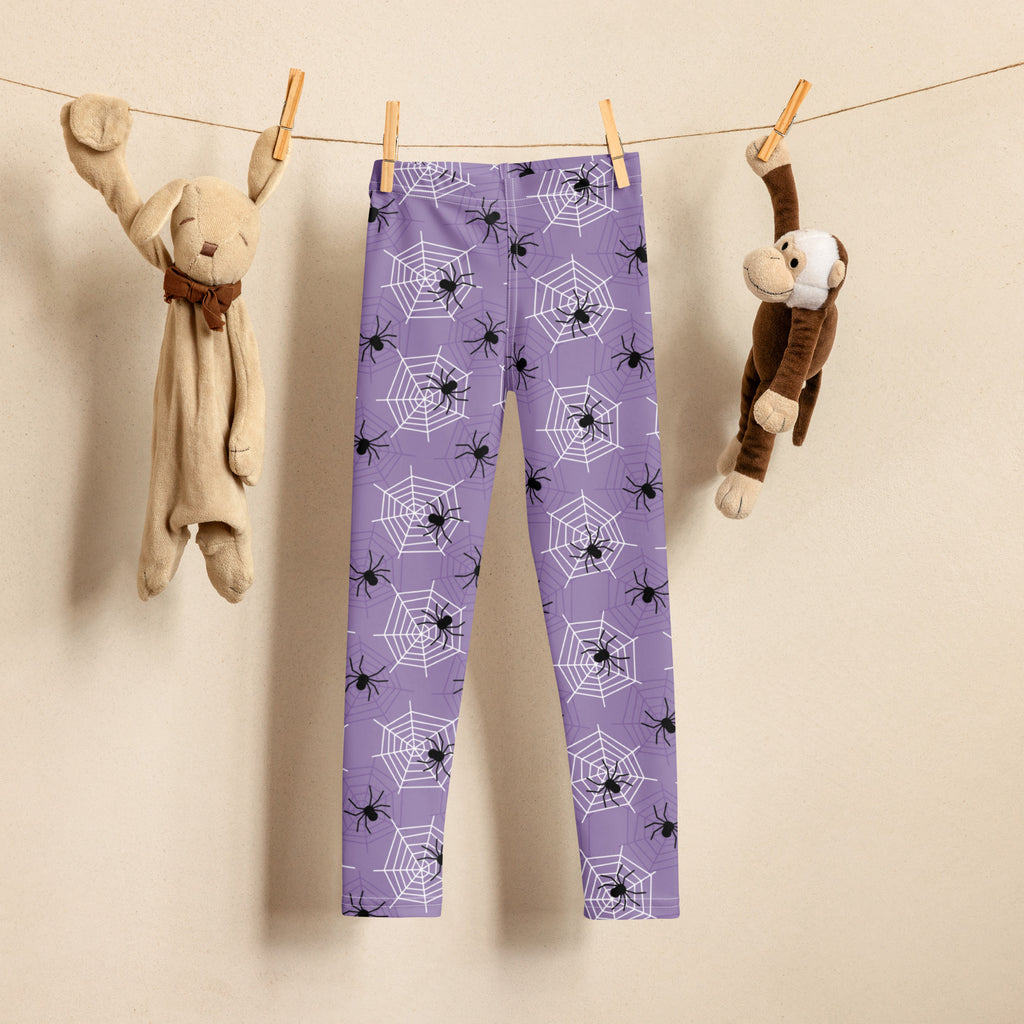 Girls Dark Purple Spider Web Halloween Leggings - Warm, Buttery Soft & Stretchy