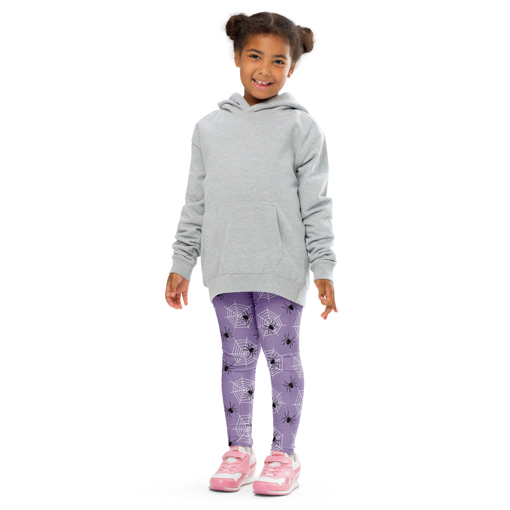 Girls Dark Purple Spider Web Halloween Leggings - Warm, Buttery Soft & Stretchy