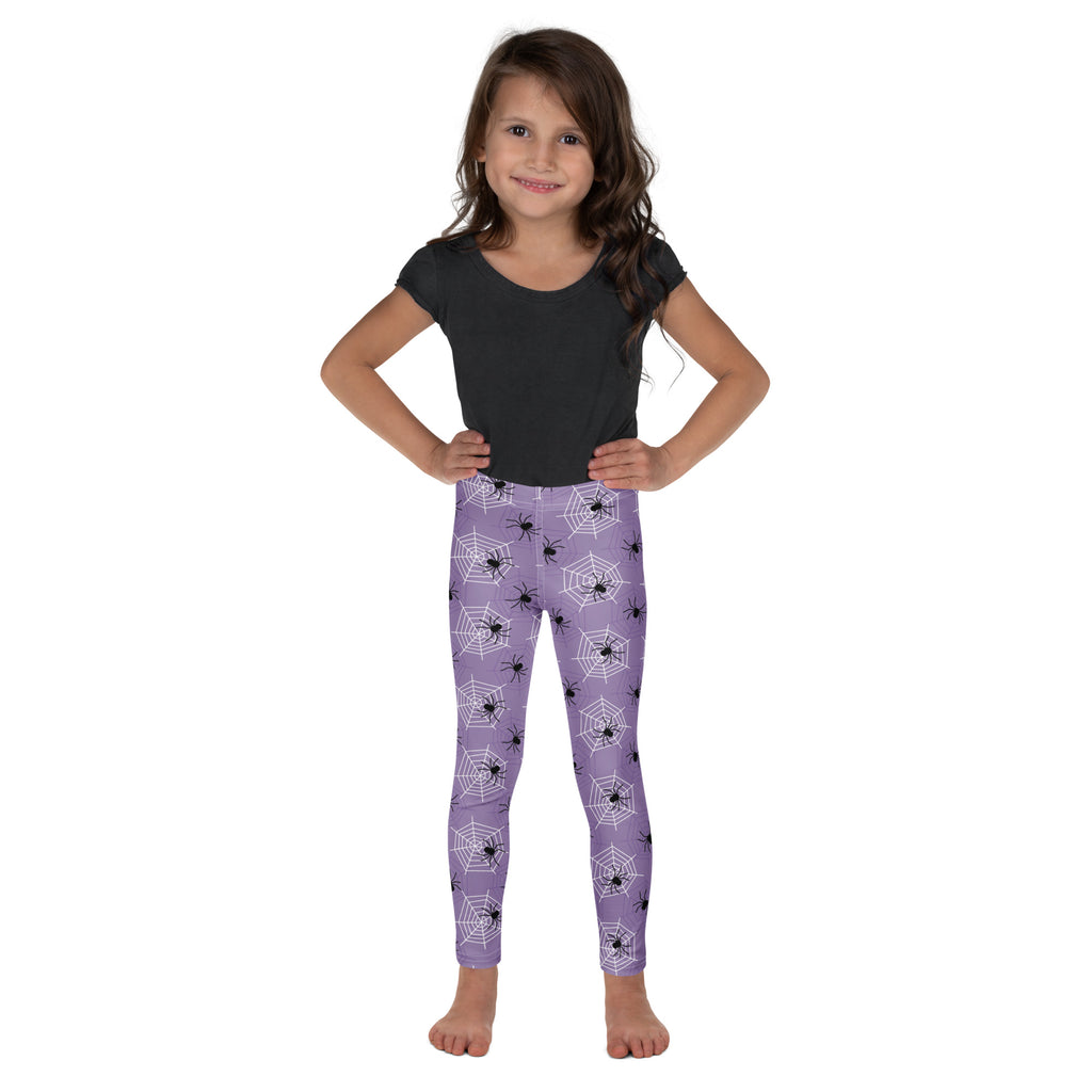 Girls Dark Purple Spider Web Halloween Leggings - Warm, Buttery Soft & Stretchy