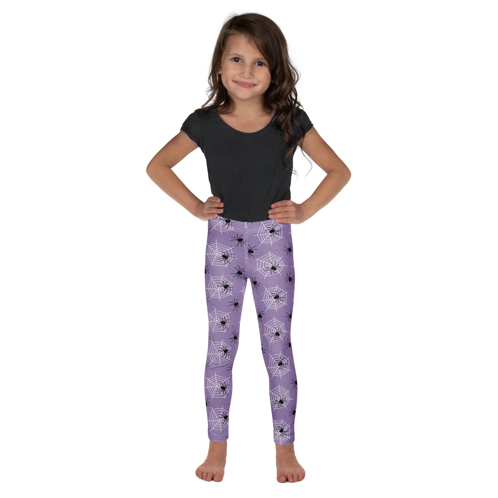 Girls Dark Purple Spider Web Halloween Leggings - Warm, Buttery Soft & Stretchy