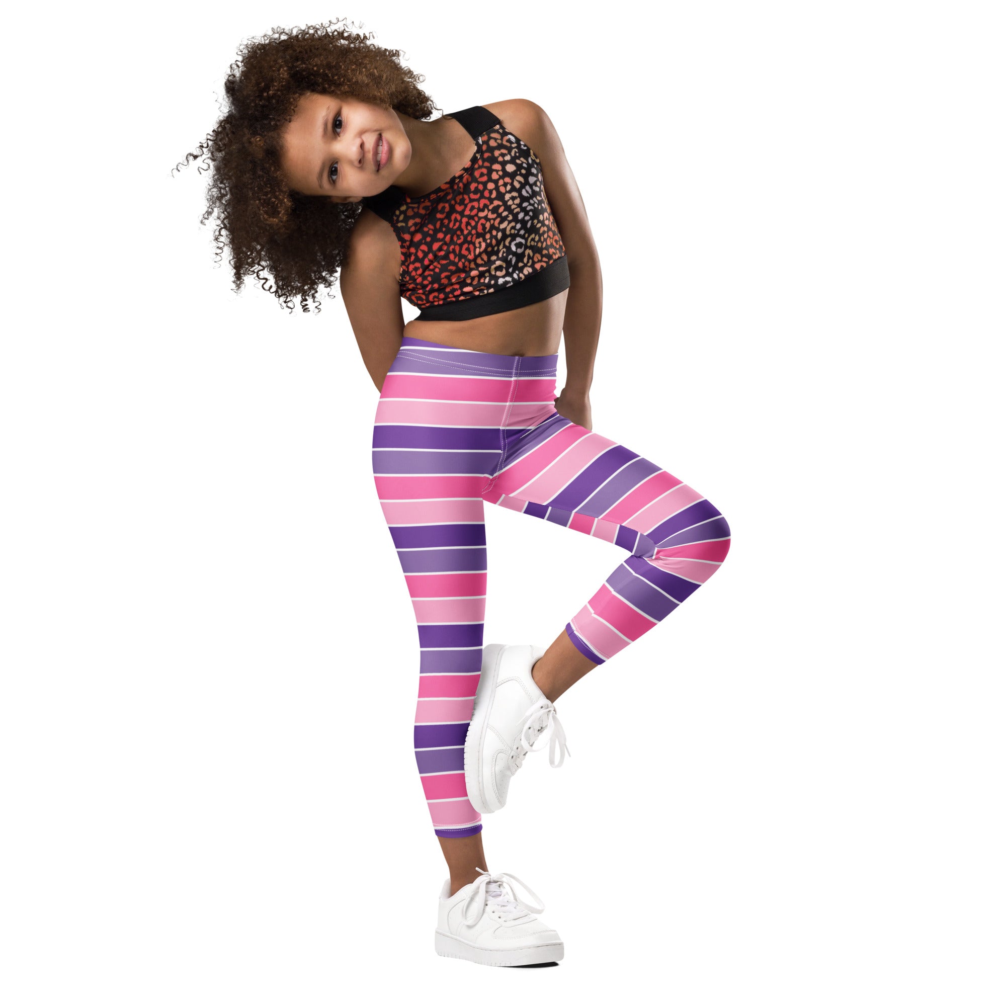 Girls Pink & Purple Striped Halloween Leggings - Warm, Buttery Soft & Stretchy