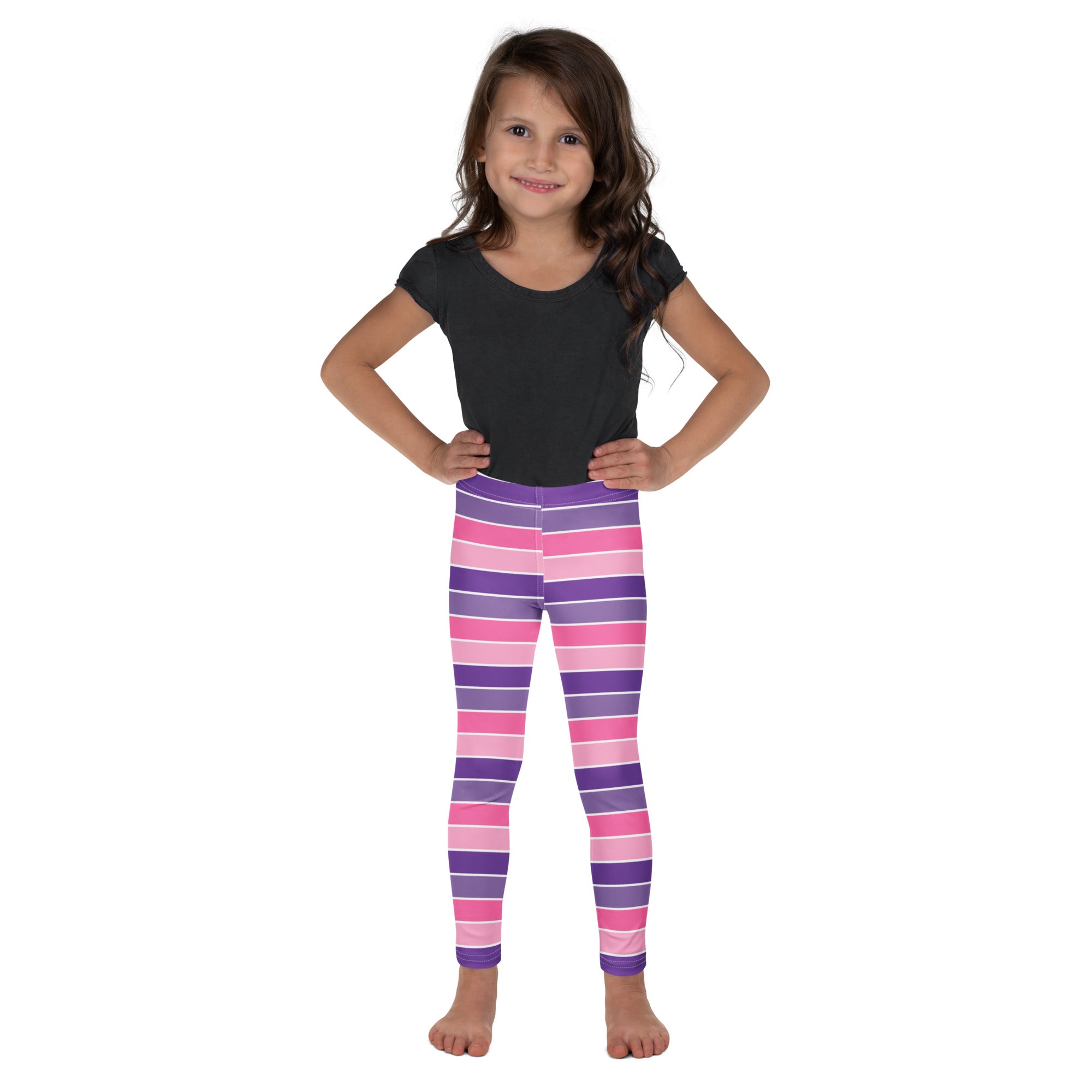 Girls Pink & Purple Striped Halloween Leggings - Warm, Buttery Soft & Stretchy