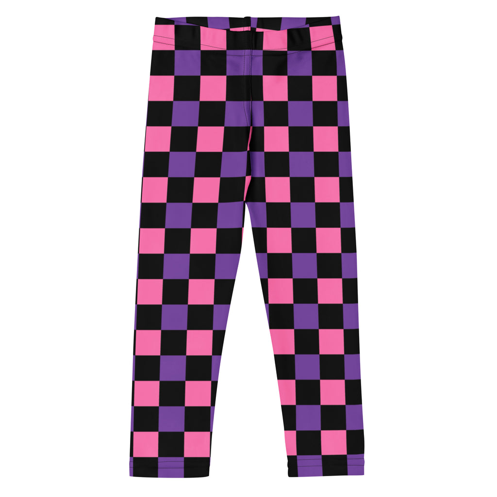 Girls Pink & Purple Checkerboard Halloween Leggings - Warm, Buttery Soft & Stretchy