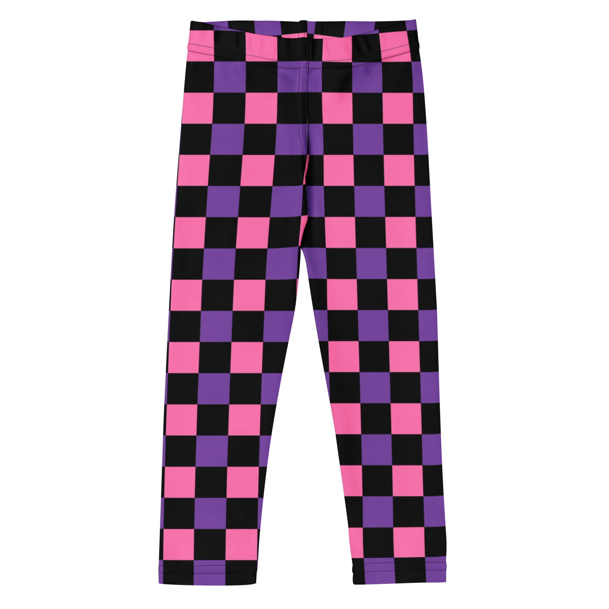 Girls Pink & Purple Checkerboard Halloween Leggings - Warm, Buttery Soft & Stretchy