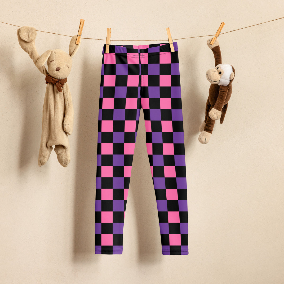 Girls Pink & Purple Checkerboard Halloween Leggings - Warm, Buttery Soft & Stretchy
