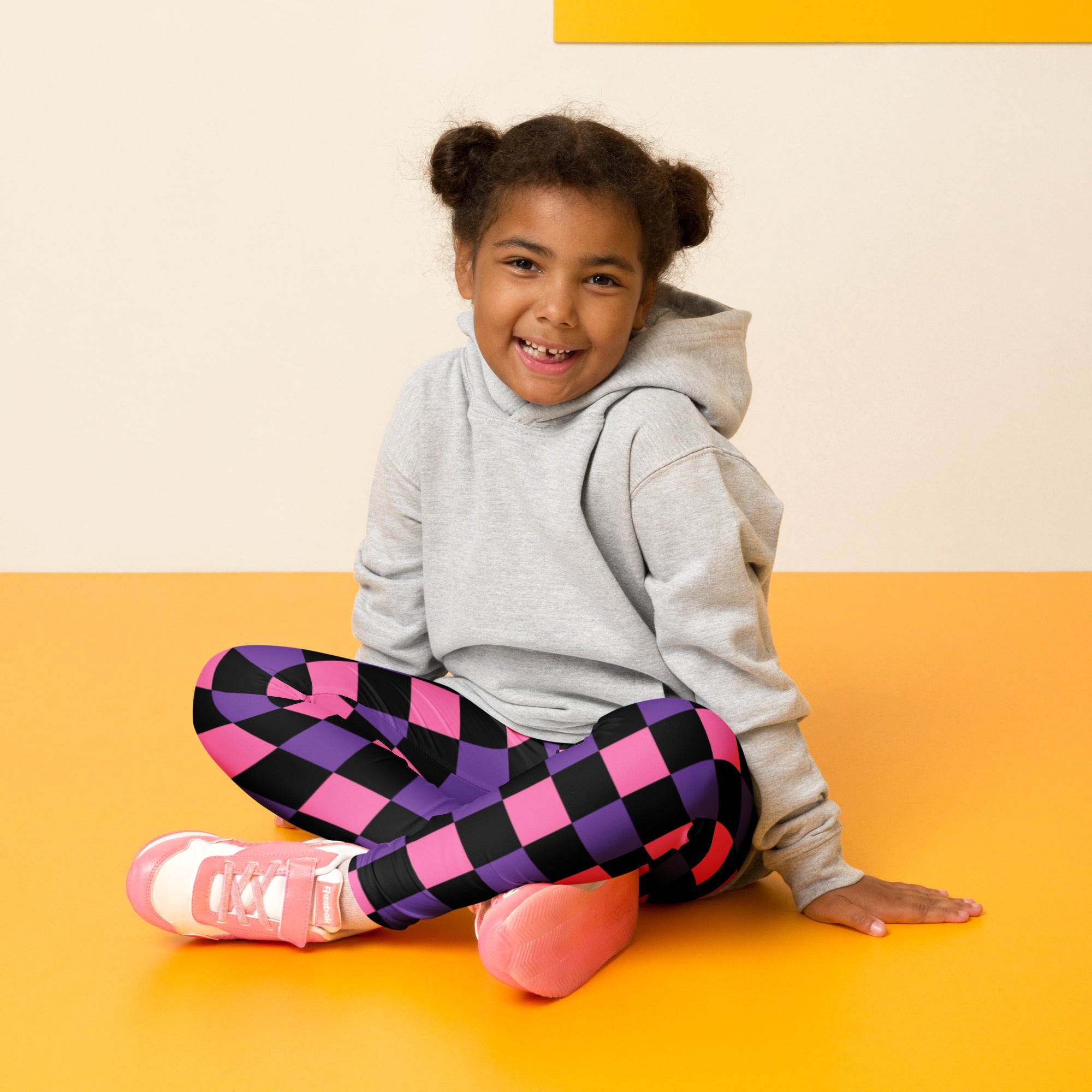 Girls Pink & Purple Checkerboard Halloween Leggings - Warm, Buttery Soft & Stretchy