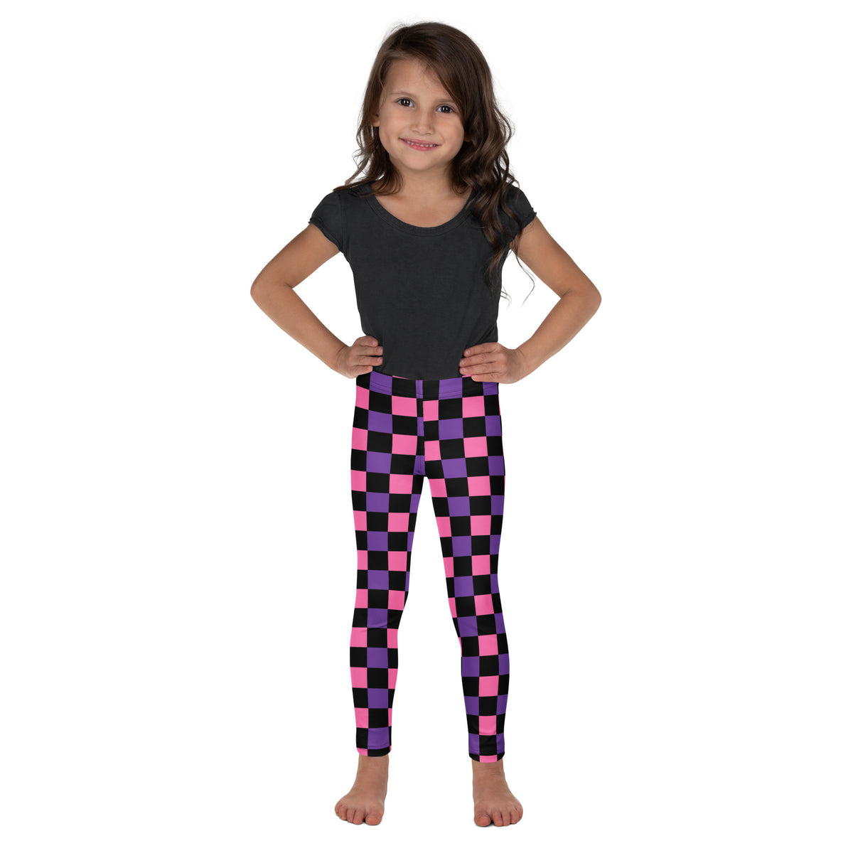 Girls Pink & Purple Checkerboard Halloween Leggings - Warm, Buttery Soft & Stretchy