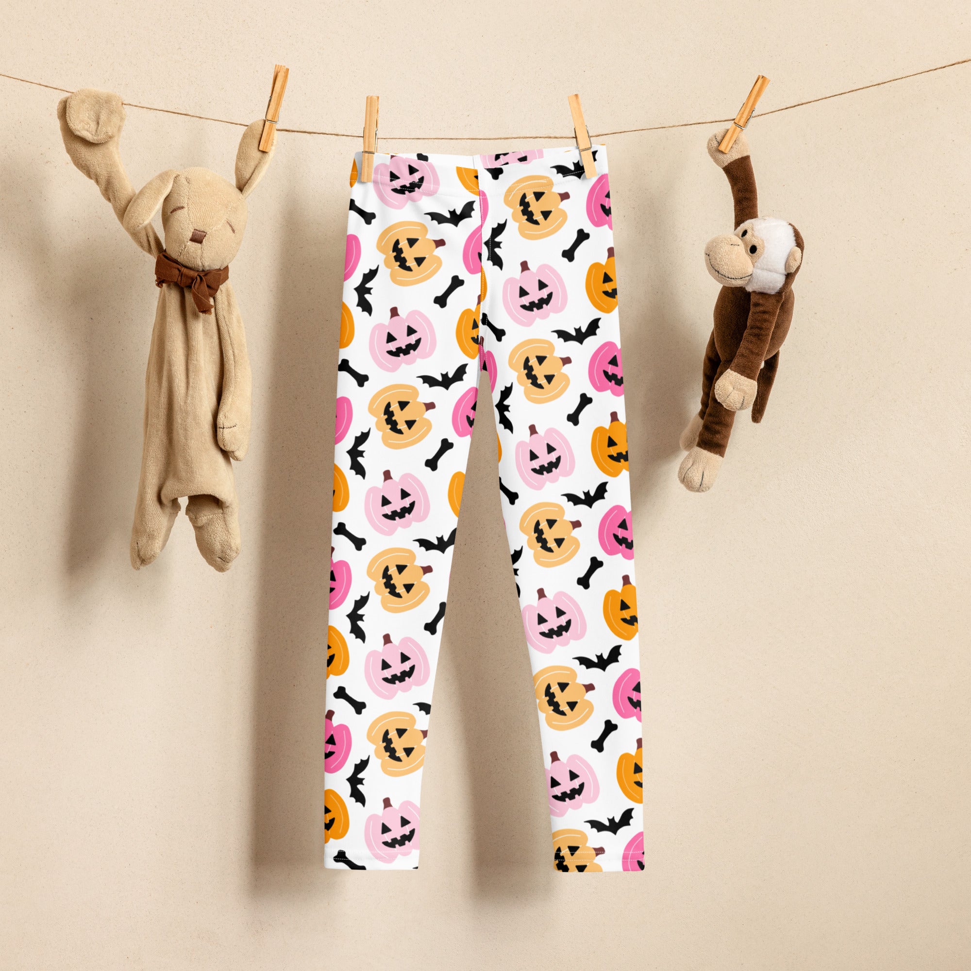 Girls Pink & Orange Pumpkin Leggings - Warm, Buttery Soft & Stretchy